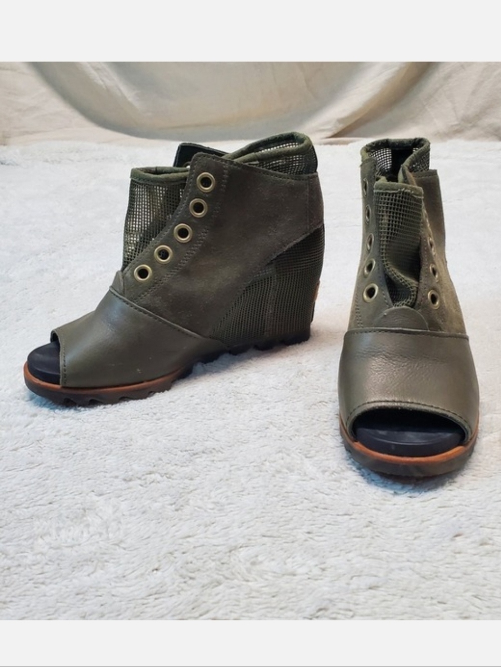 Sorel Olive Green Joanie Mesh Dressy Boho Bohemian Preppy Wedge Bootie Boot 8